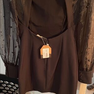 Main Strip Black Mini Dress with Sheer Beaded Sleeves